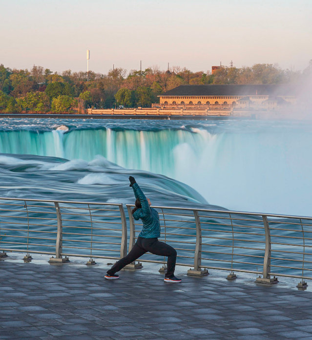 Rachel Morrison of Mindful Movement DC doing yoga at Niagara Falls